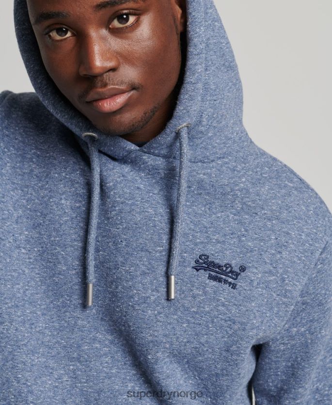 Superdry blå klær 86P46D5106 vintage logobrodert hettegenser i økologisk bomull menn