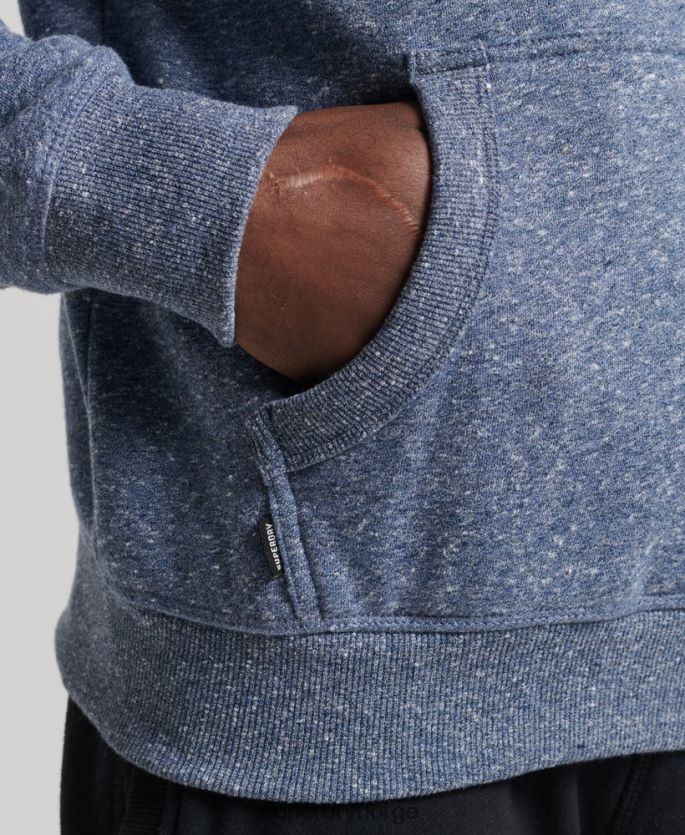Superdry blå klær 86P46D5106 vintage logobrodert hettegenser i økologisk bomull menn