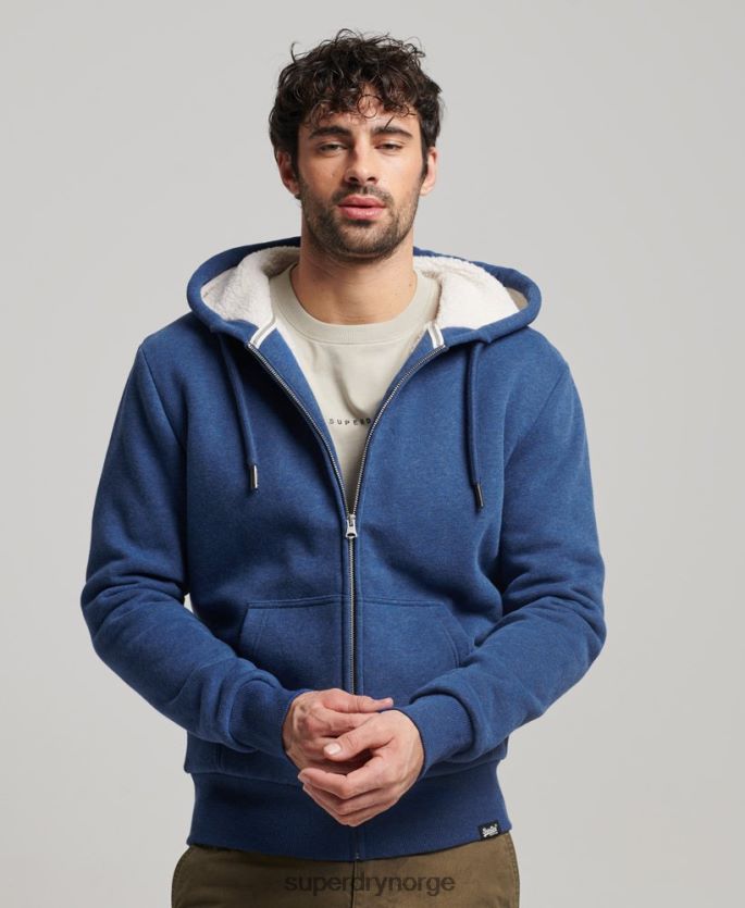 Superdry blå klær 86P46D5110 essensiell borg-fôret hettegenser med glidelås menn