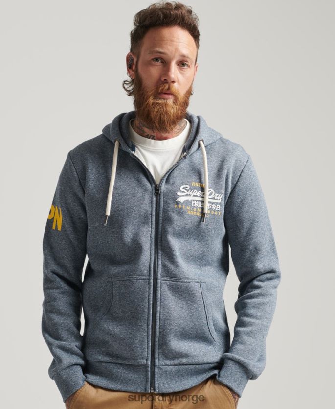Superdry blå klær 86P46D5120 klassisk grafisk logo hettegenser med glidelås menn