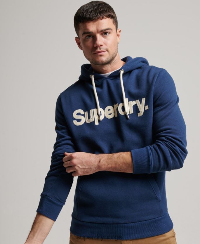 Superdry blå klær 86P46D629 klassisk hettegenser med vintage kjernelogo menn