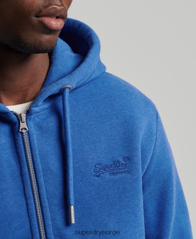 Superdry blå klær 86P46D668 vintage hettegenser med glidelås i økologisk bomull menn