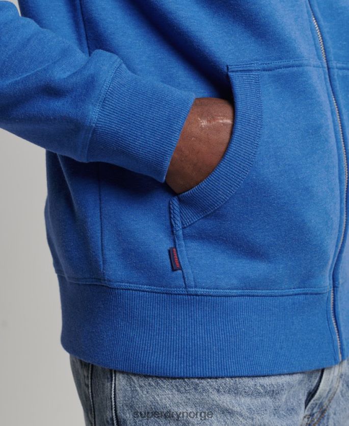 Superdry blå klær 86P46D668 vintage hettegenser med glidelås i økologisk bomull menn