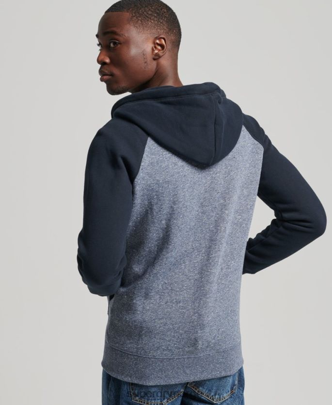 Superdry blå klær 86P46D709 organisk bomull vintage logo baseball hettegenser med glidelås menn