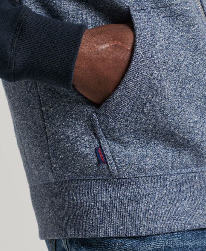 Superdry blå klær 86P46D709 organisk bomull vintage logo baseball hettegenser med glidelås menn