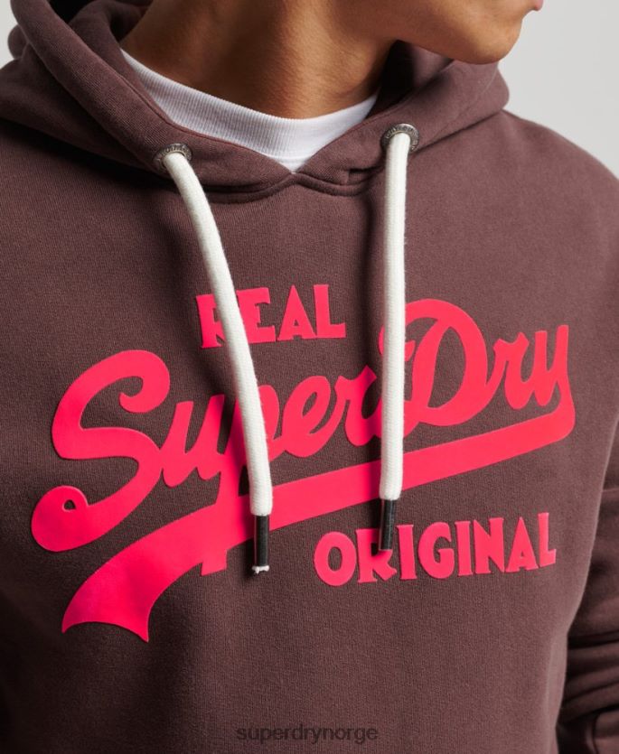Superdry brun klær 86P46D588 neon hettegenser med vintage logo menn