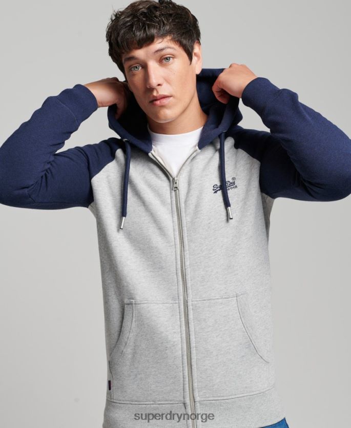 Superdry grå klær 86P46D481 vintage logo brodert baseball hettegenser med glidelås menn
