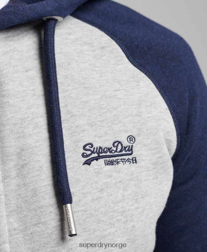Superdry grå klær 86P46D481 vintage logo brodert baseball hettegenser med glidelås menn