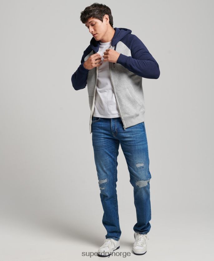 Superdry grå klær 86P46D481 vintage logo brodert baseball hettegenser med glidelås menn