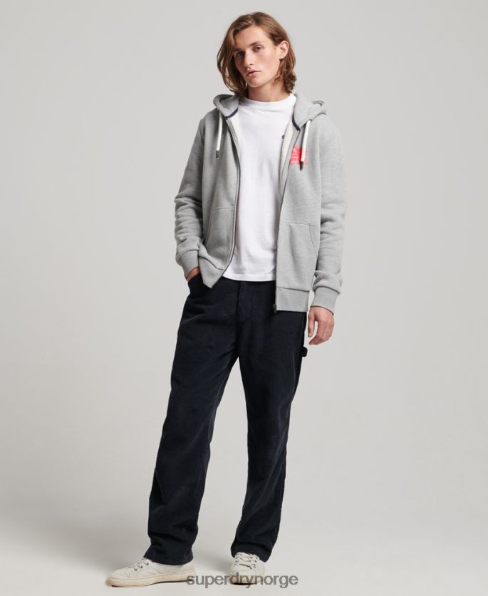 Superdry grå klær 86P46D489 vintage logo neon hettegenser med glidelås menn