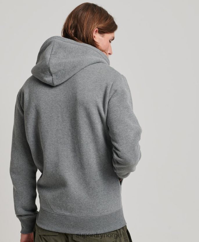 Superdry grå klær 86P46D497 vintage logo brodert hettegenser med glidelås menn