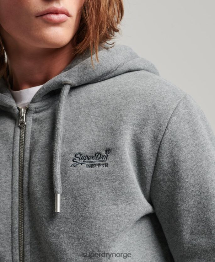 Superdry grå klær 86P46D497 vintage logo brodert hettegenser med glidelås menn