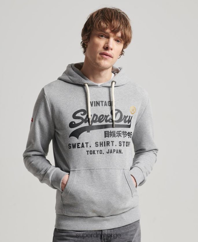 Superdry grå klær 86P46D502 vintage logobutikk klassisk hettegenser menn