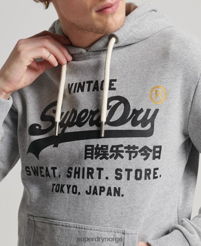 Superdry grå klær 86P46D502 vintage logobutikk klassisk hettegenser menn