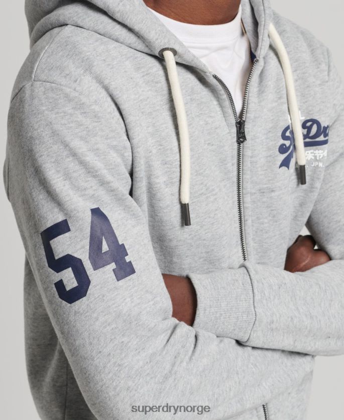 Superdry grå klær 86P46D5148 vintage logo klassisk hettegenser med glidelås menn