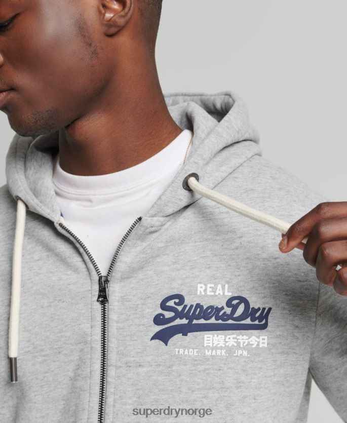 Superdry grå klær 86P46D5148 vintage logo klassisk hettegenser med glidelås menn