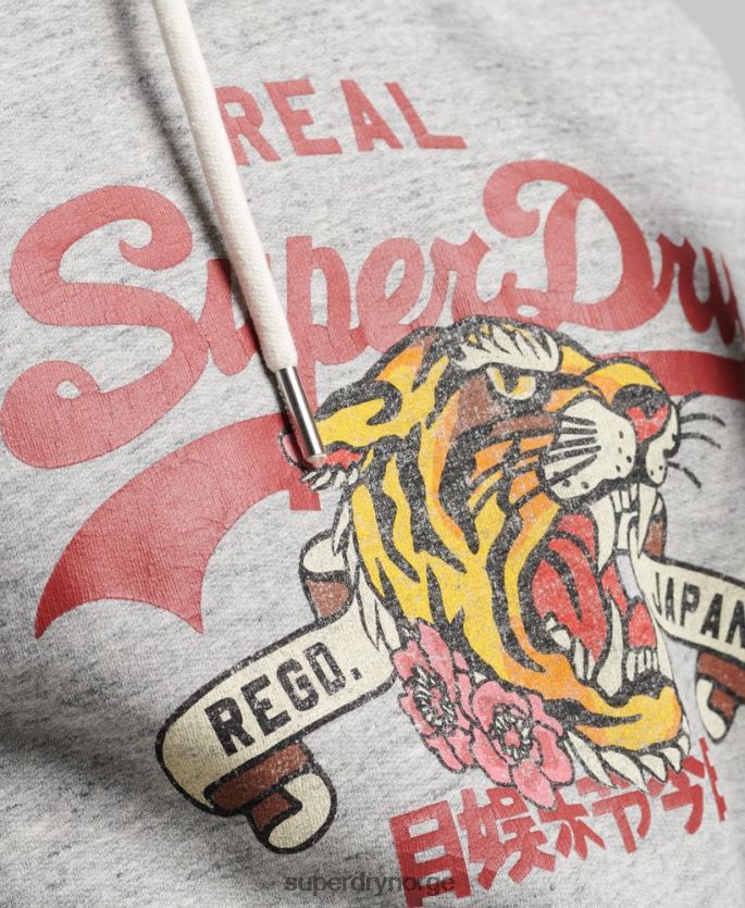 Superdry grå klær 86P46D515 vintage logo-fortelling hettegenser menn