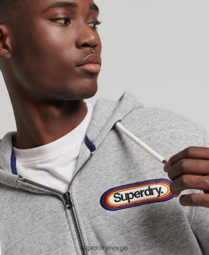 Superdry grå klær 86P46D5163 vintage kjernelogo sesong hettegenser med glidelås menn