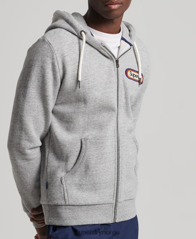 Superdry grå klær 86P46D5163 vintage kjernelogo sesong hettegenser med glidelås menn