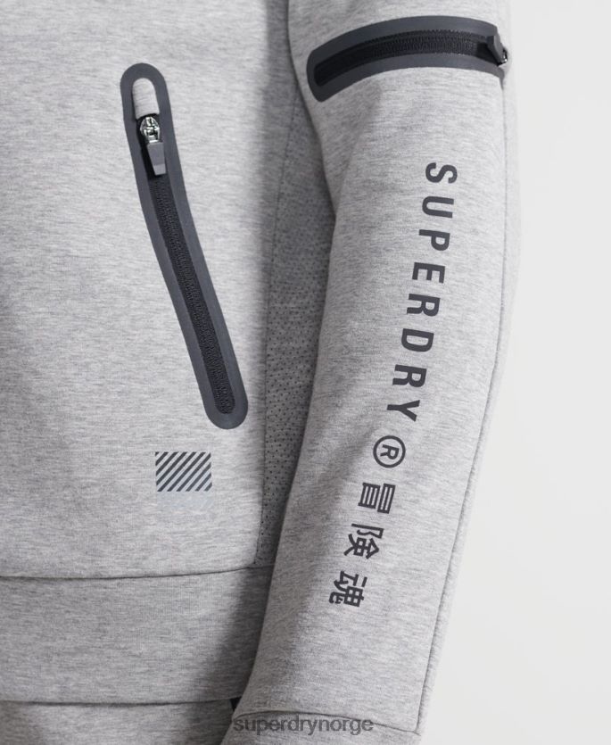 Superdry grå klær 86P46D5176 trening gymtech hettegenser med glidelås menn