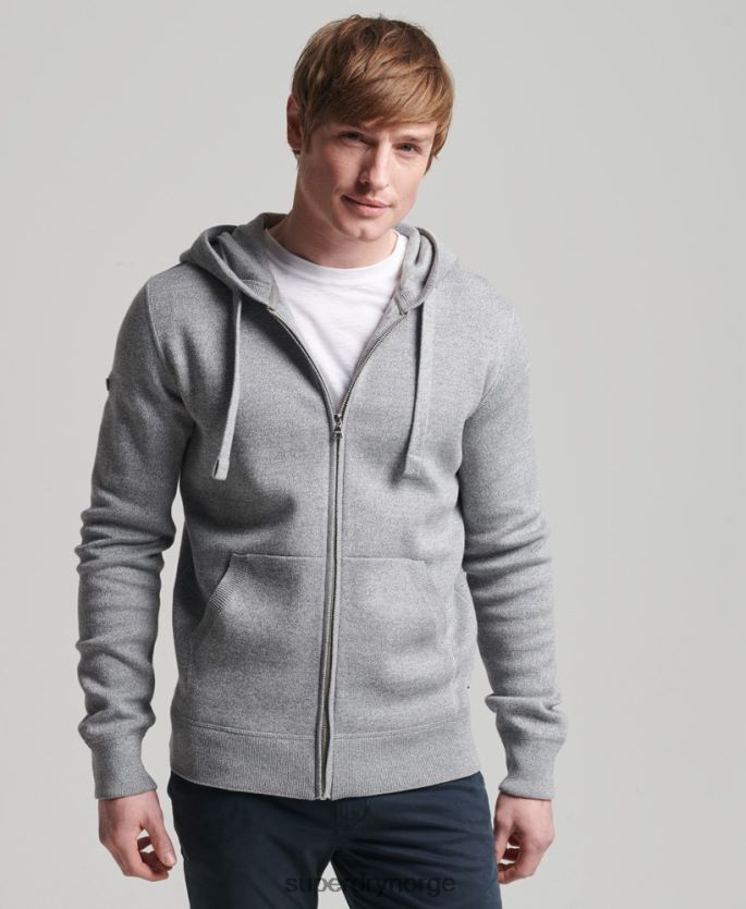 Superdry grå klær 86P46D5257 essensiell hettegenser i økologisk bomull med glidelås menn