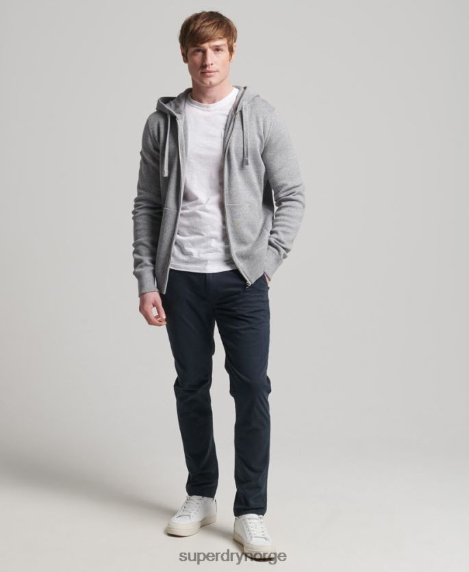 Superdry grå klær 86P46D5257 essensiell hettegenser i økologisk bomull med glidelås menn