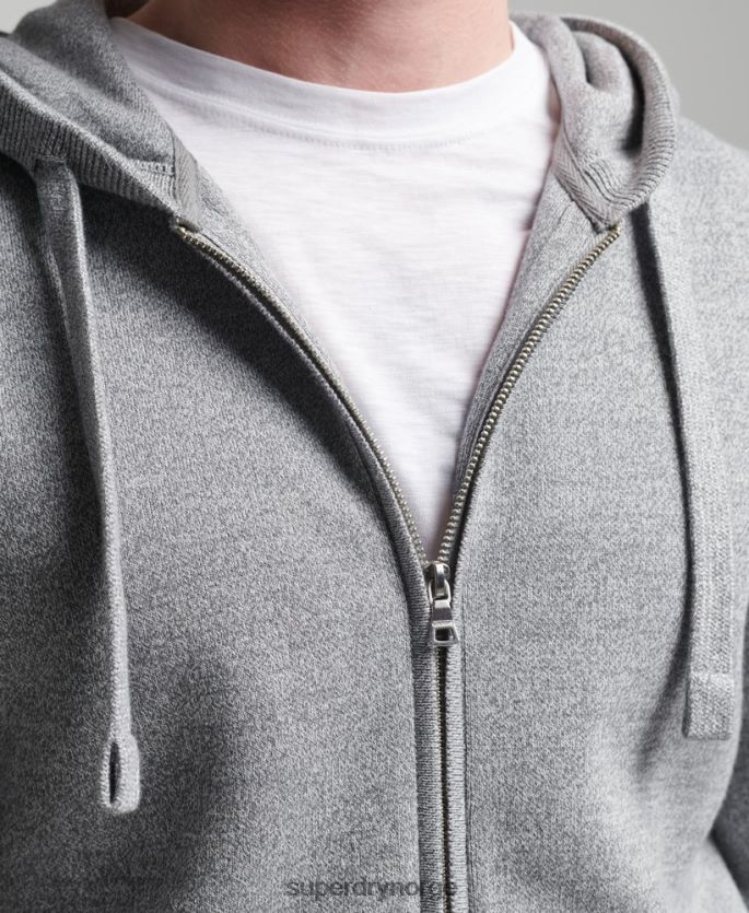 Superdry grå klær 86P46D5257 essensiell hettegenser i økologisk bomull med glidelås menn