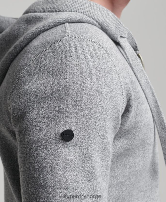 Superdry grå klær 86P46D5257 essensiell hettegenser i økologisk bomull med glidelås menn