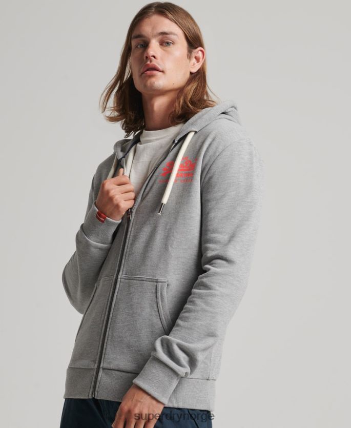 Superdry grå klær 86P46D539 vintage logo ubørstet neon hettegenser med glidelås menn