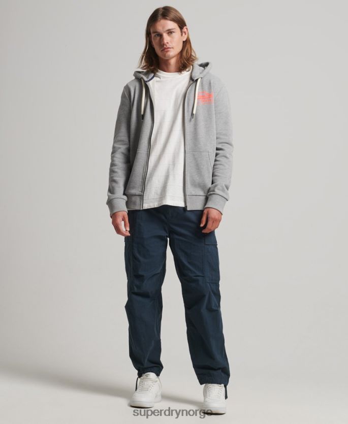 Superdry grå klær 86P46D539 vintage logo ubørstet neon hettegenser med glidelås menn
