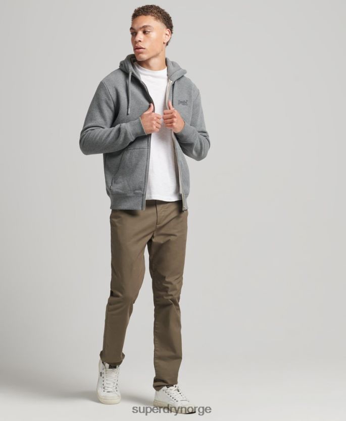 Superdry grå klær 86P46D577 vintage logobrodert hettegenser med glidelås i økologisk bomull menn