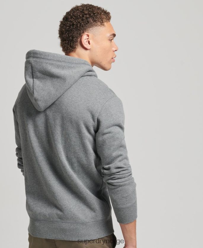 Superdry grå klær 86P46D577 vintage logobrodert hettegenser med glidelås i økologisk bomull menn