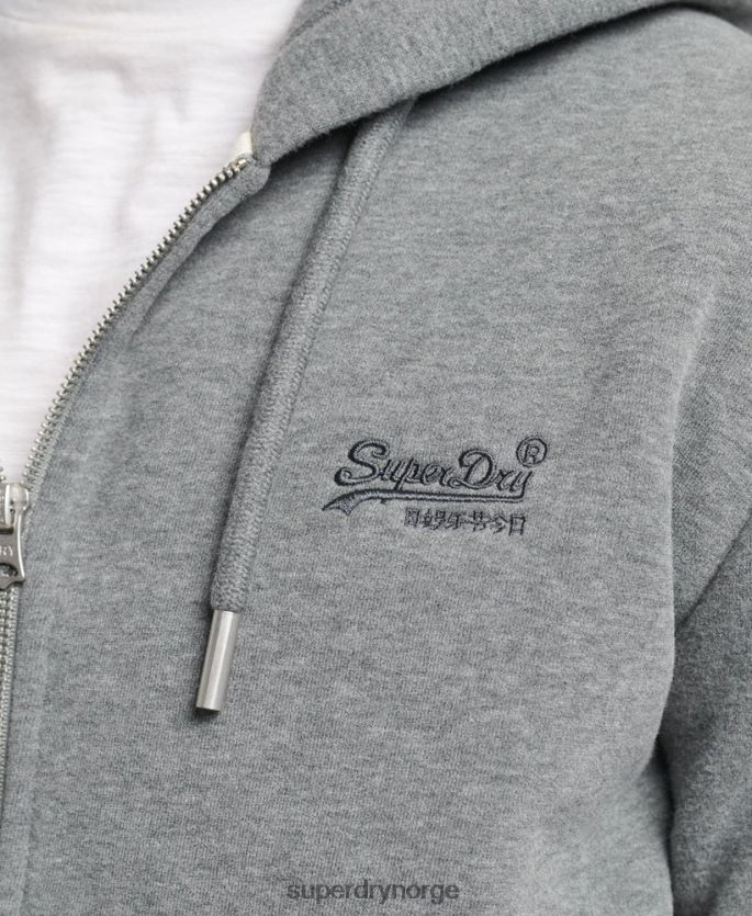 Superdry grå klær 86P46D577 vintage logobrodert hettegenser med glidelås i økologisk bomull menn