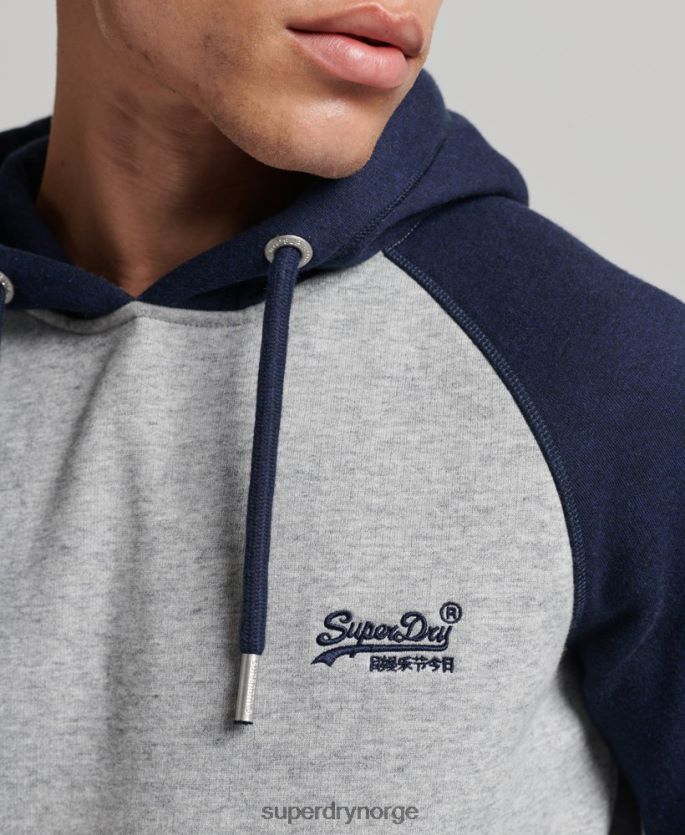 Superdry grå klær 86P46D602 vintage logo baseball hettegenser i økologisk bomull menn