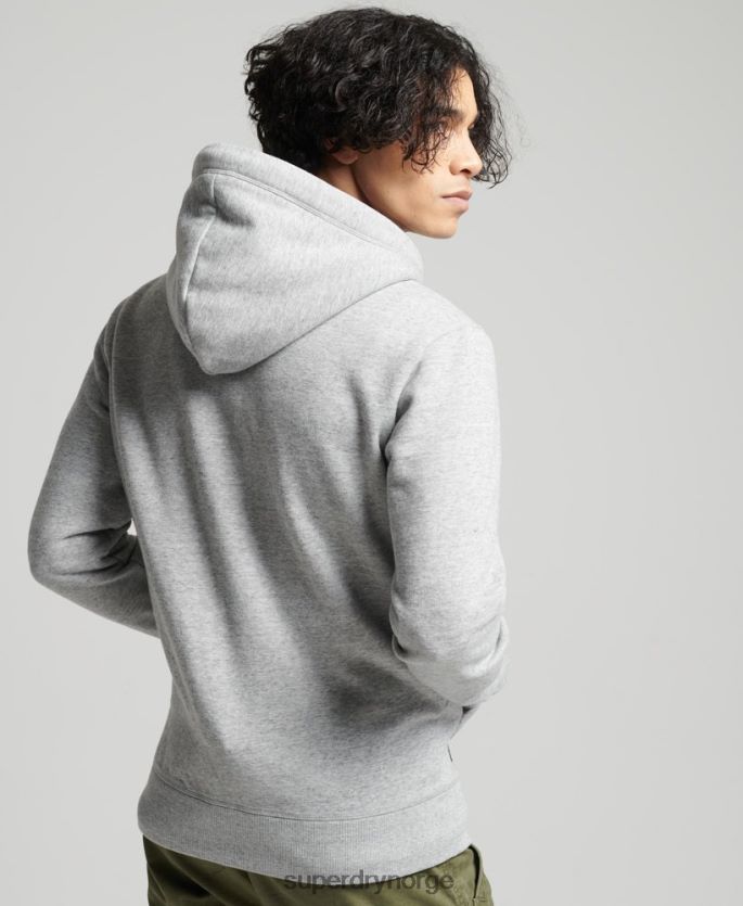 Superdry grå klær 86P46D640 vintage logobrodert hettegenser med glidelås i økologisk bomull menn