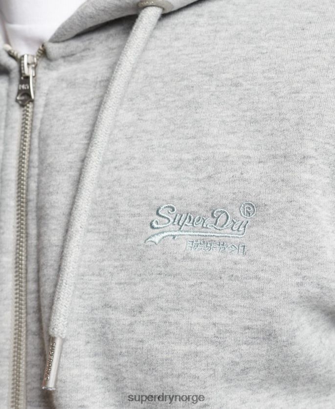 Superdry grå klær 86P46D640 vintage logobrodert hettegenser med glidelås i økologisk bomull menn