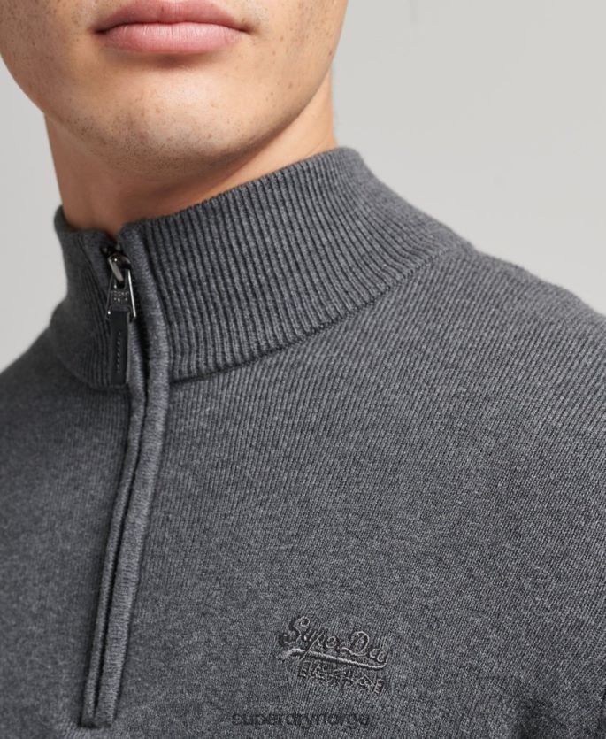 Superdry grå klær 86P46D6456 Henley sweatshirt med brodert økologisk bomull menn