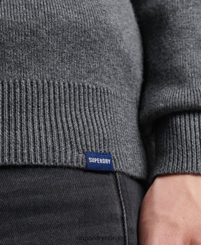 Superdry grå klær 86P46D6456 Henley sweatshirt med brodert økologisk bomull menn