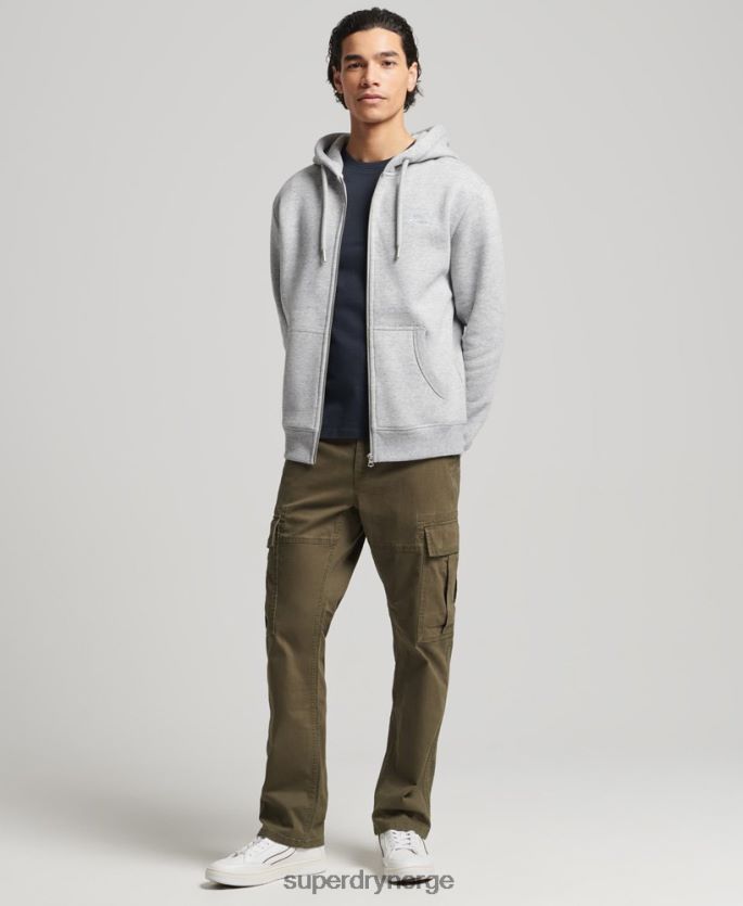 Superdry grå klær 86P46D652 vintage logobrodert hettegenser med glidelås i økologisk bomull menn
