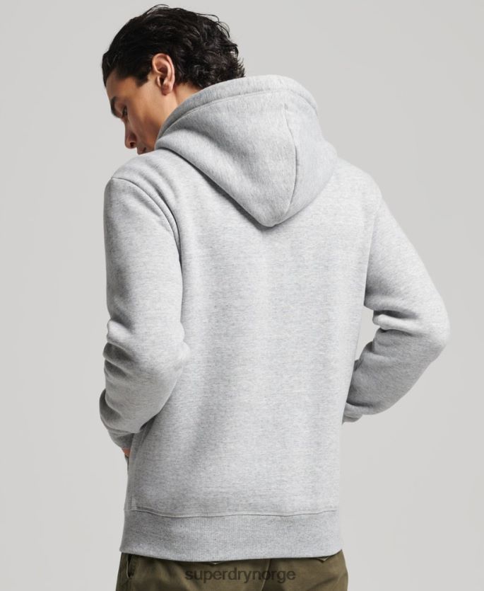 Superdry grå klær 86P46D652 vintage logobrodert hettegenser med glidelås i økologisk bomull menn