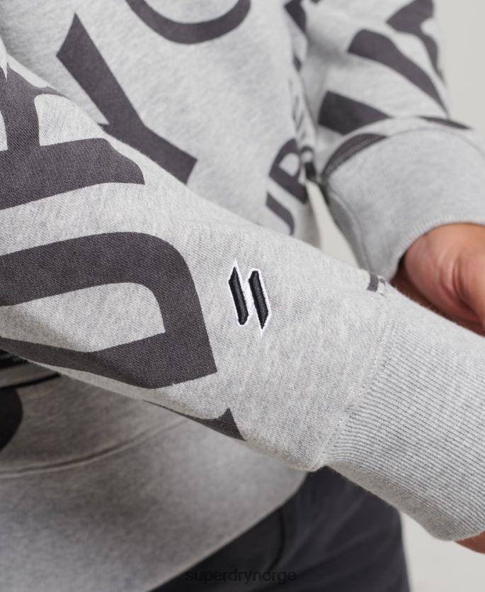 Superdry grå klær 86P46D741 all over print logo løs mannskap sweatshirt menn