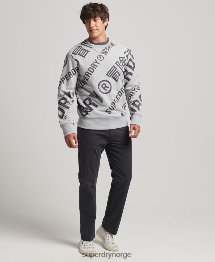 Superdry grå klær 86P46D741 all over print logo løs mannskap sweatshirt menn