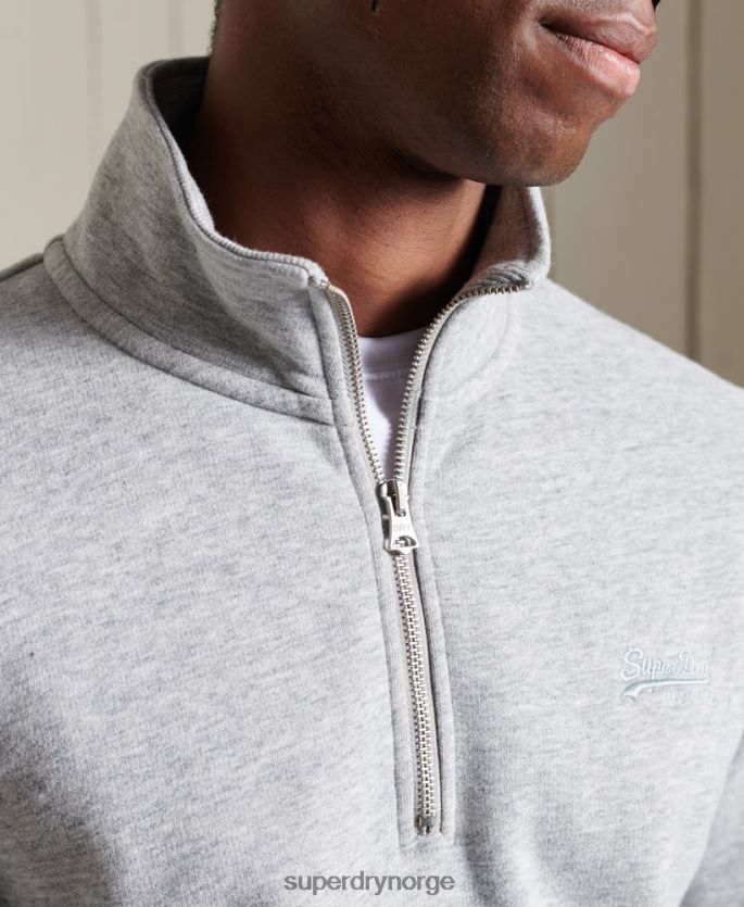 Superdry grå klær 86P46D779 vintage logo brodert henley sweatshirt med glidelås menn