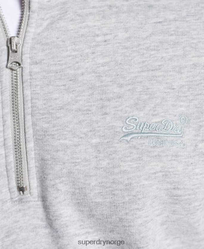 Superdry grå klær 86P46D779 vintage logo brodert henley sweatshirt med glidelås menn