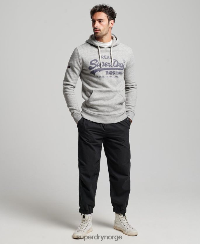Superdry grå klær 86P46D789 vintage hettegenser med logo menn