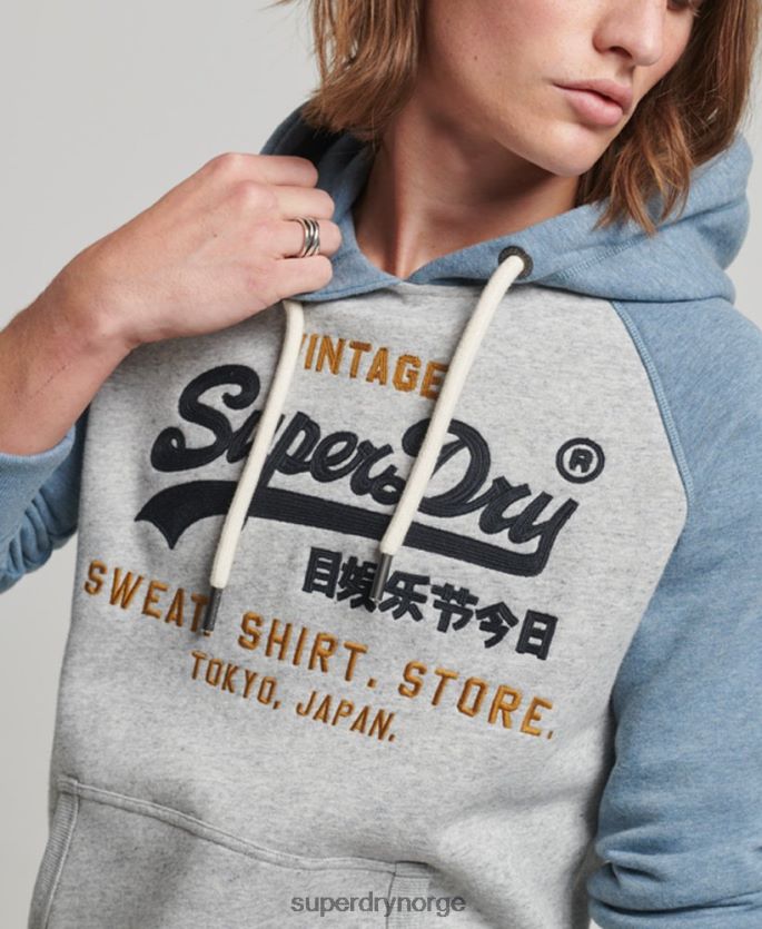 Superdry grå klær 86P46D812 raglan-hettegenser i økologisk bomull, vintage-logo menn