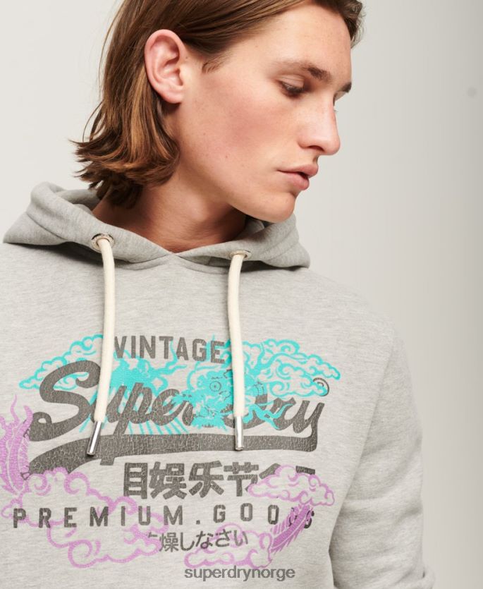 Superdry grå klær 86P46D855 vintage logo-fortelling hettegenser menn