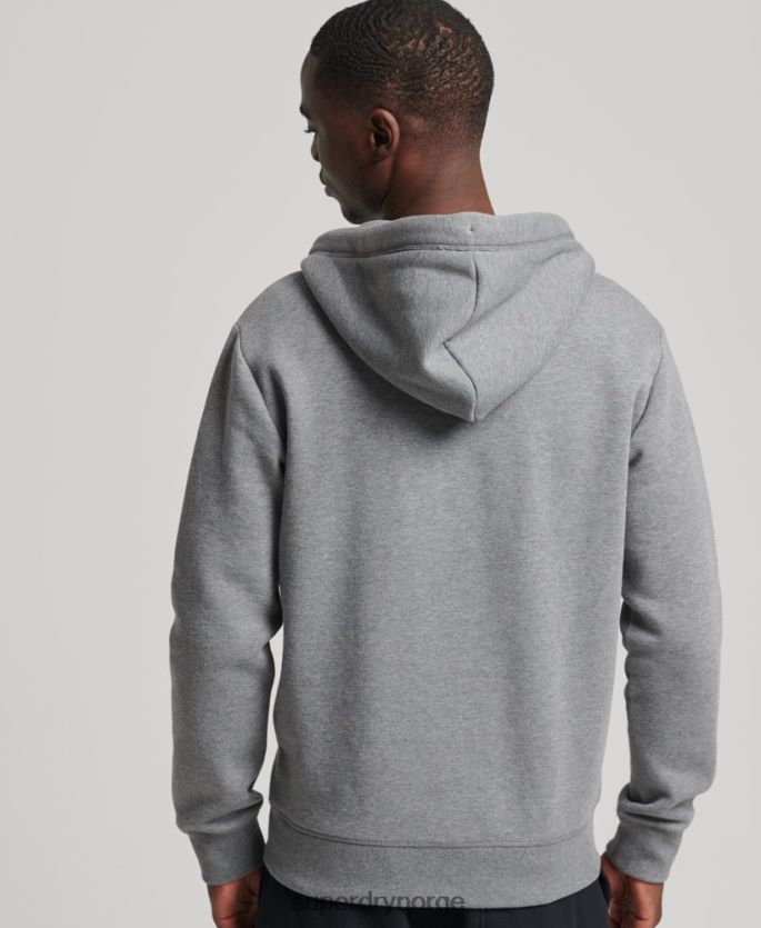 Superdry grå klær 86P46D885 vintage logobrodert hettegenser med glidelås i økologisk bomull menn