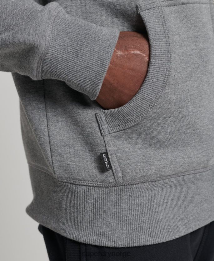 Superdry grå klær 86P46D885 vintage logobrodert hettegenser med glidelås i økologisk bomull menn