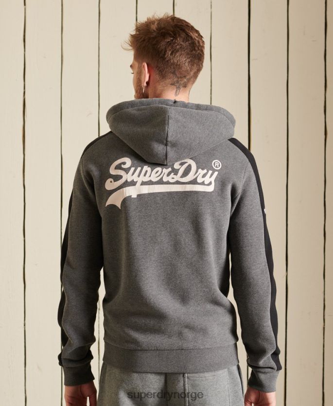 Superdry grå klær 86P46D891 vintage logo fargeblokk hettegenser med glidelås menn